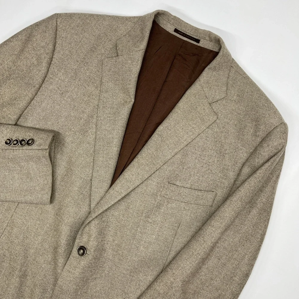 J. Hilburn Sport Coat Tan Herringbone Wool Blazer 49L Vitale‎ Barberis Canonico
